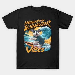 Wave-Riding Miniature Schnauzer Surfing Adventure T-Shirt